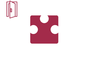 Dunkelrotes Puzzleteil mit Icon offene Tür