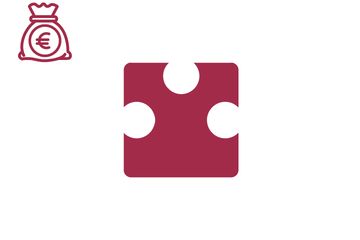 Dunkelrotes Puzzleteil mit Icon Geldsack