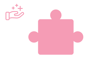Rosafarbenes Puzzleteil mit Icon Hand mit Benefits