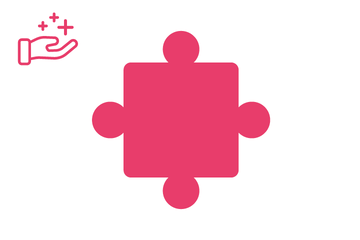 Pinkfarbenes Puzzleteil mit Icon Hand mit Benefits