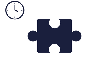 Dunkelblaues Puzzleteil mit Icon Uhr