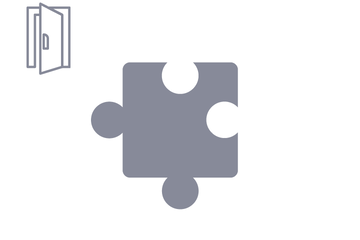 Dunkelgraues Puzzleteil mit Icon offene Tür